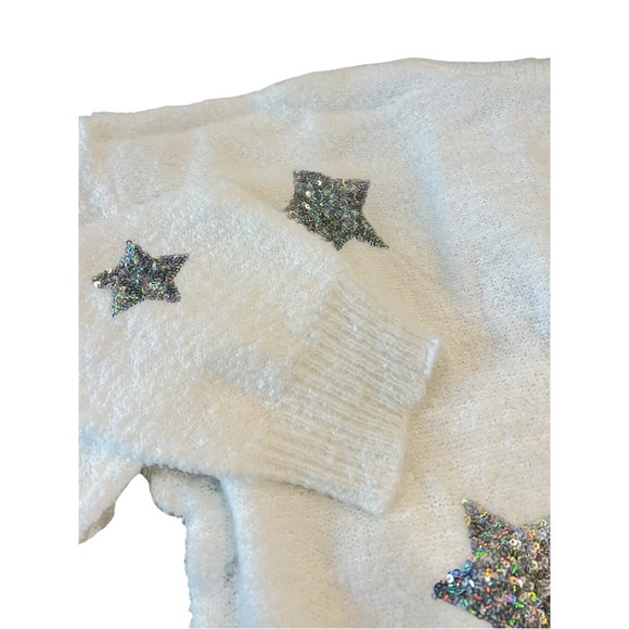 PEACH LOVE CALIFORNIA white turtleneck sequin star tunic sweater S M L - Picture 5 of 6